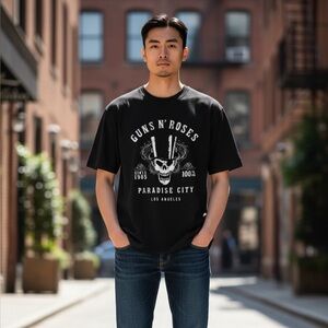 Guns N Roses Paradise City Black Cotton Short Sleeve T-Shirt Mens Small